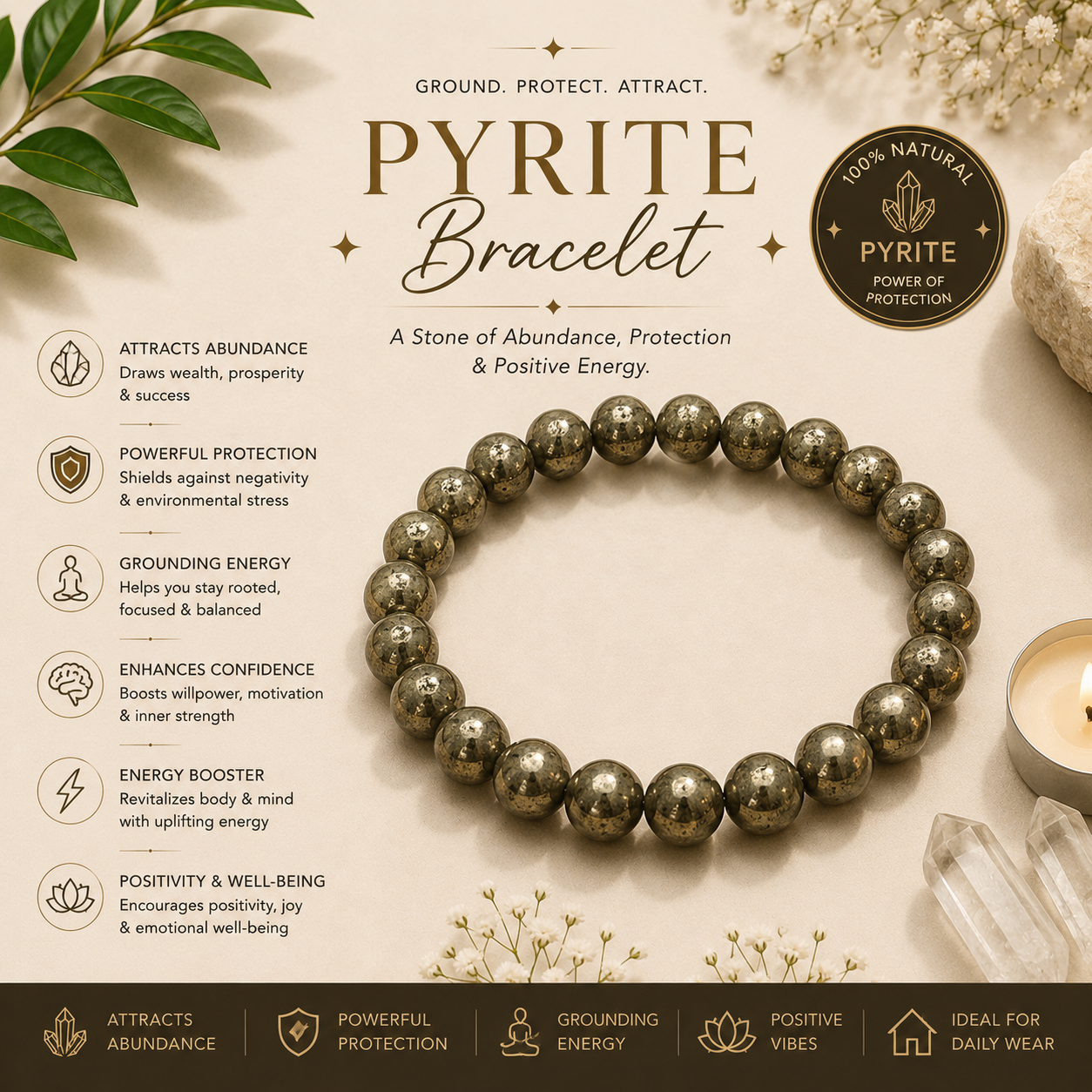 Pyrite Bracelet – For Wealth & Success
