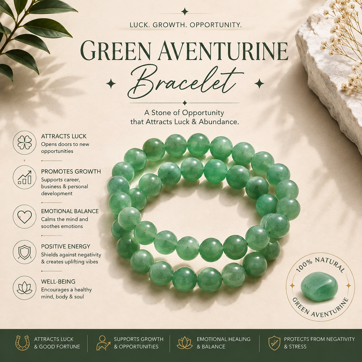 Green Aventurine Bracelet – For Luck & Success