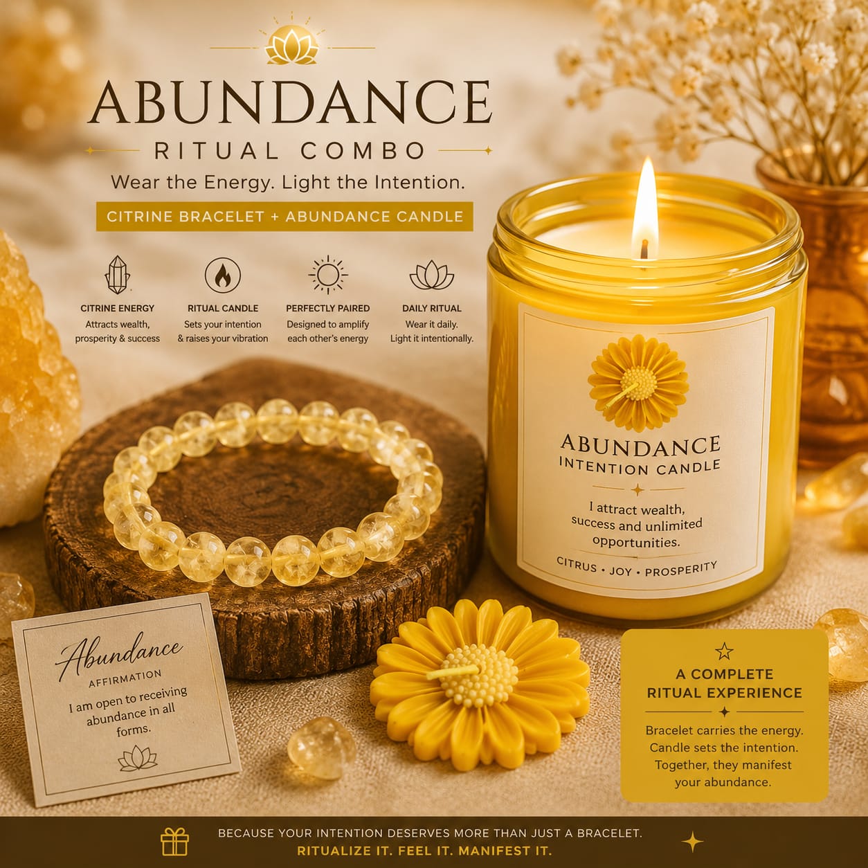 Good Vibes & Abundance Combo ✨ (Citrine Braclet + Jar Candle)
