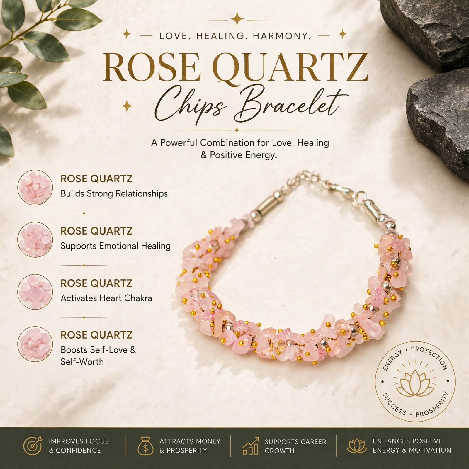 Rose Quartz Love Bracelet – For Love, Relationship, Emotional Healing & Self-Love