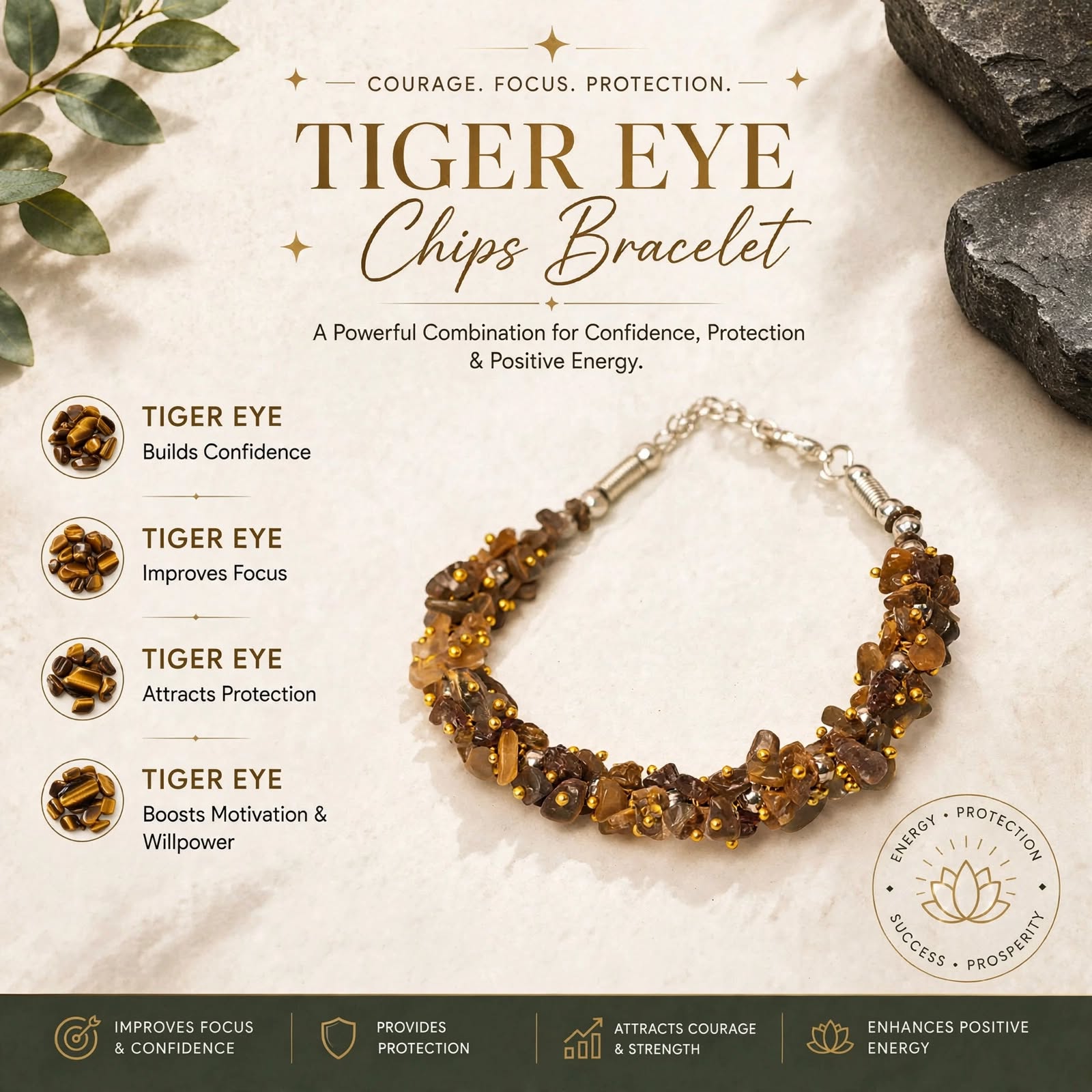 Tiger Eye Chips Power Bracelet – For Protection, Confidence & Success
