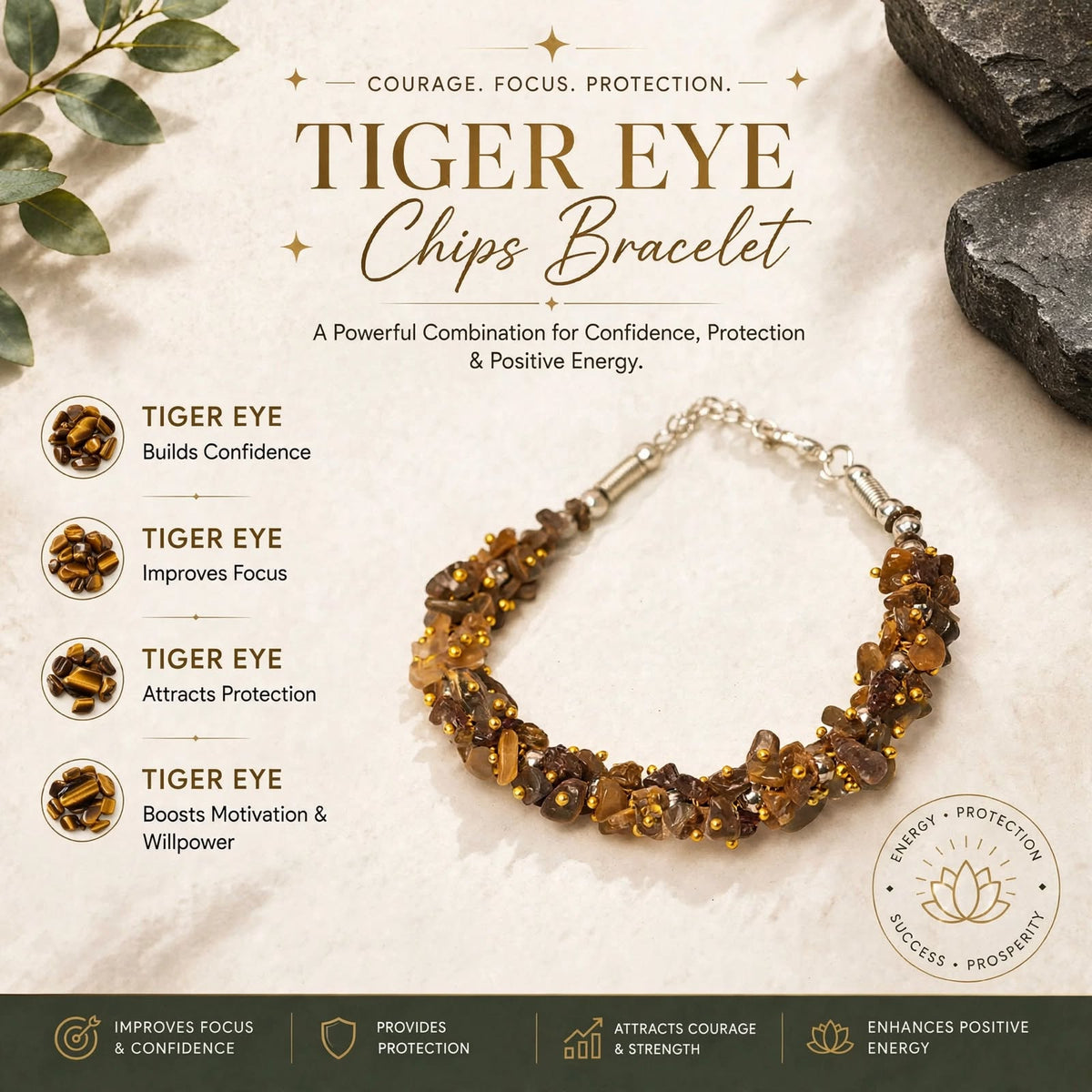 Tiger Eye Chips Power Bracelet – For Protection, Confidence & Success