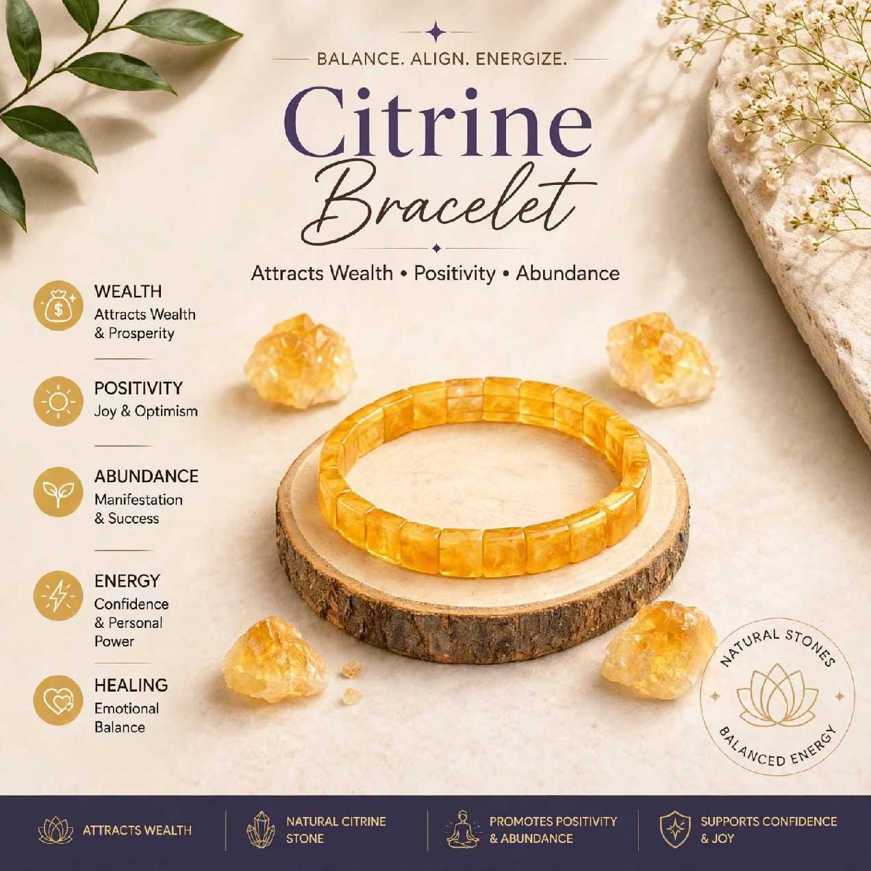 Citrine Square Cut Bracelet – For Wealth & Financial Growth