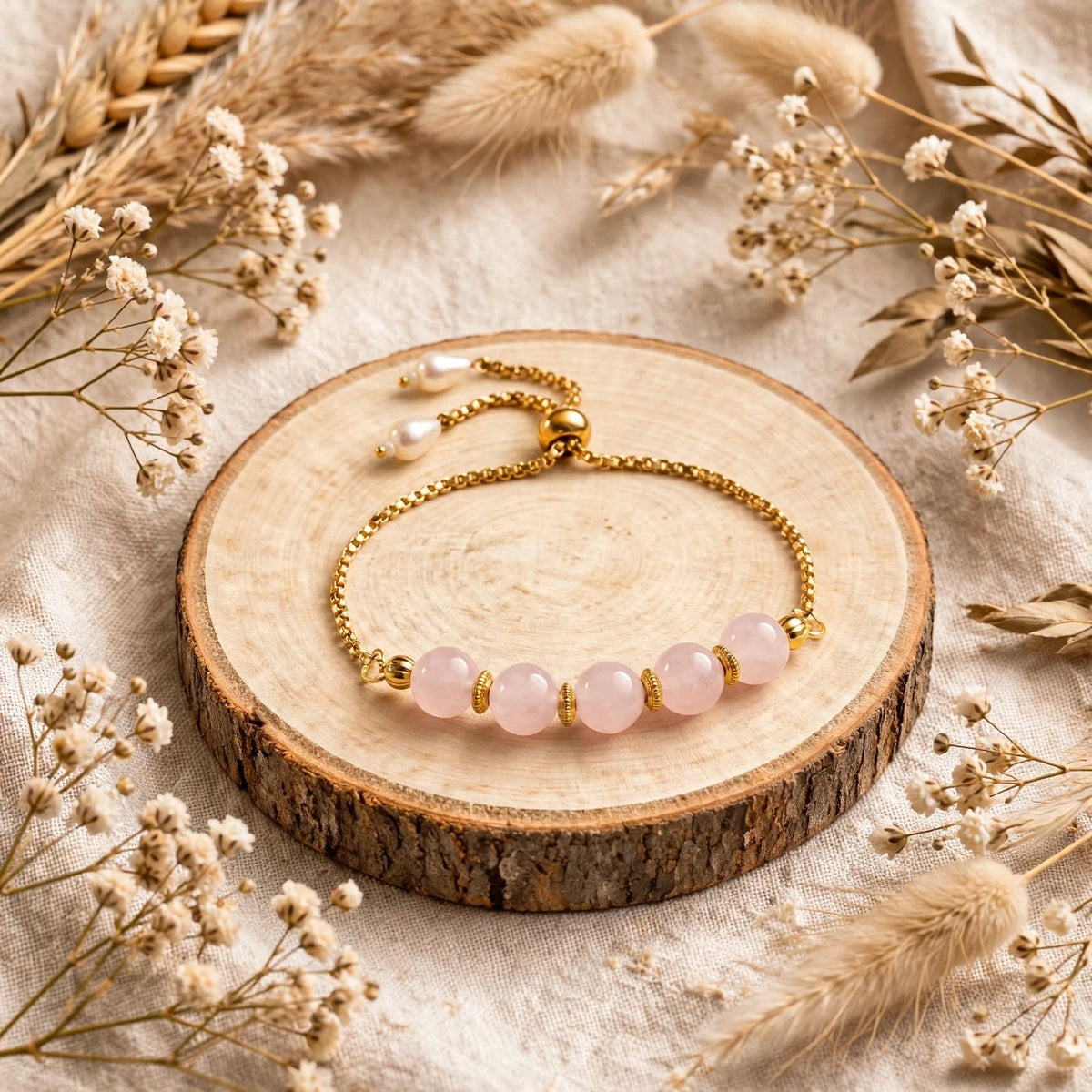 Rose Quartz Golden Aura Bracelet –For Love, Relationships & Positivity