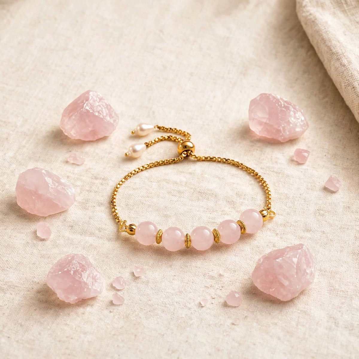 Rose Quartz Golden Aura Bracelet –For Love, Relationships & Positivity