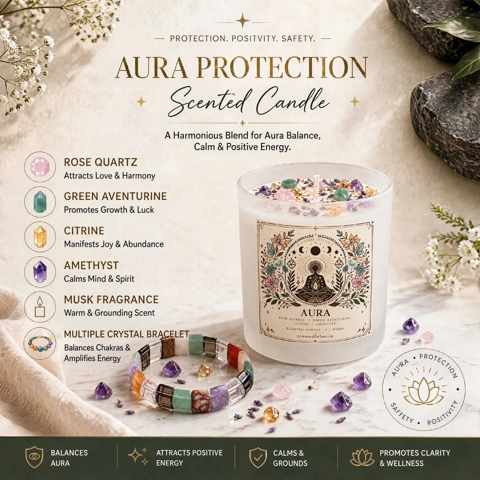 Aura Cleansing Combo – Aura Protection Candle & Multi Crystal Bracelet