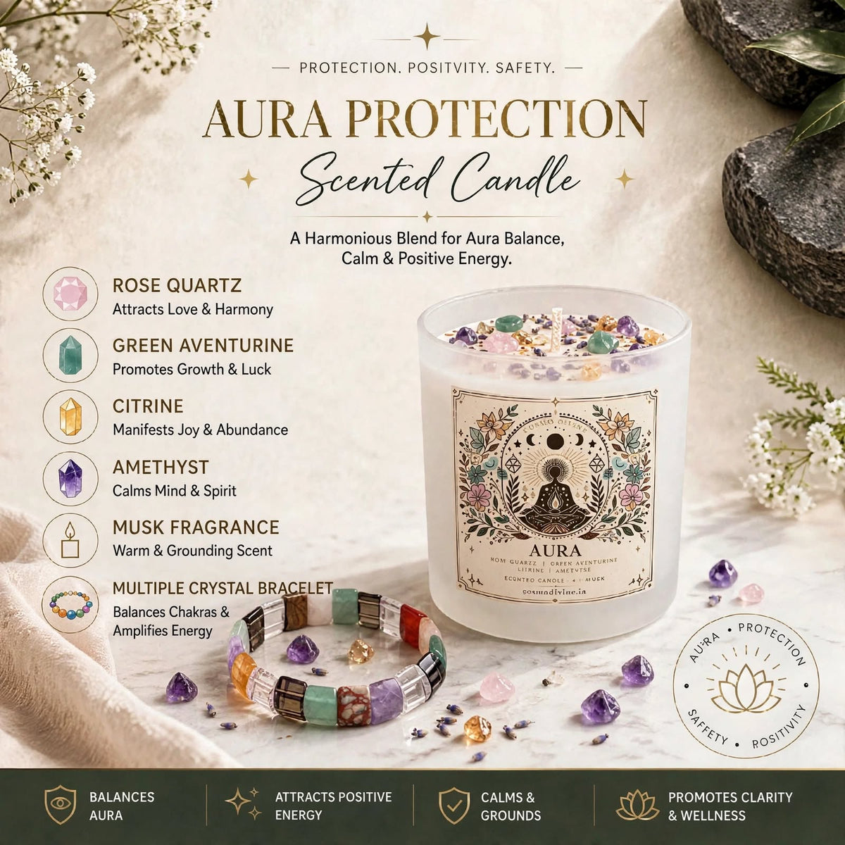 Aura Cleansing Combo – Aura Protection Candle & Multi Crystal Bracelet