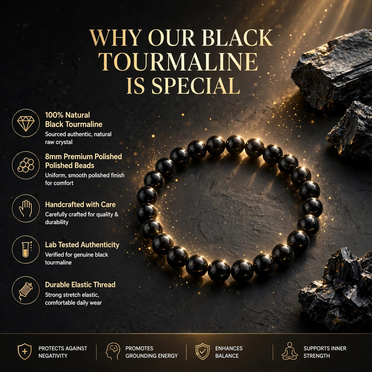 Black Tourmaline Bracelet To Shield Against Negative Energy