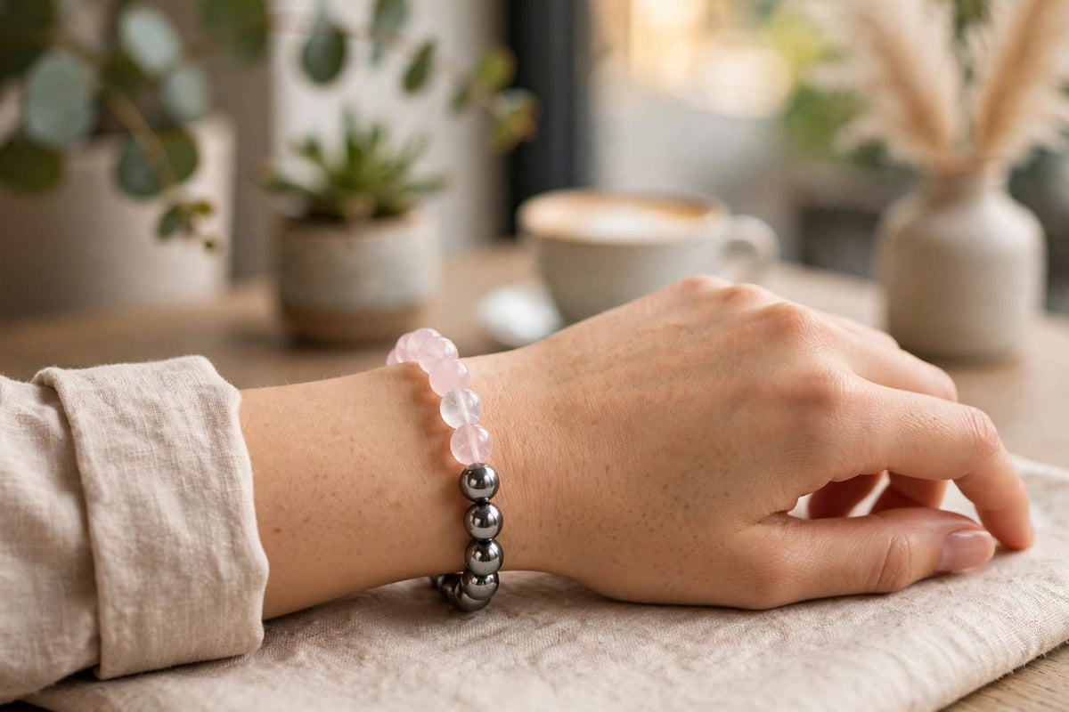 Rose Quartz + Hematite Bracelet – For Love & Protection
