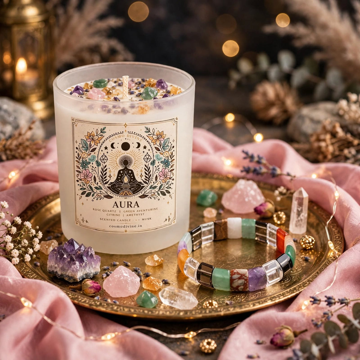 Aura Cleansing Combo – Aura Protection Candle & Multi Crystal Bracelet