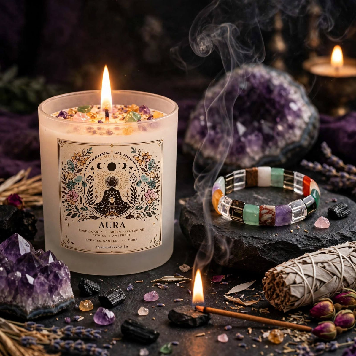Aura Cleansing Combo – Aura Protection Candle & Multi Crystal Bracelet