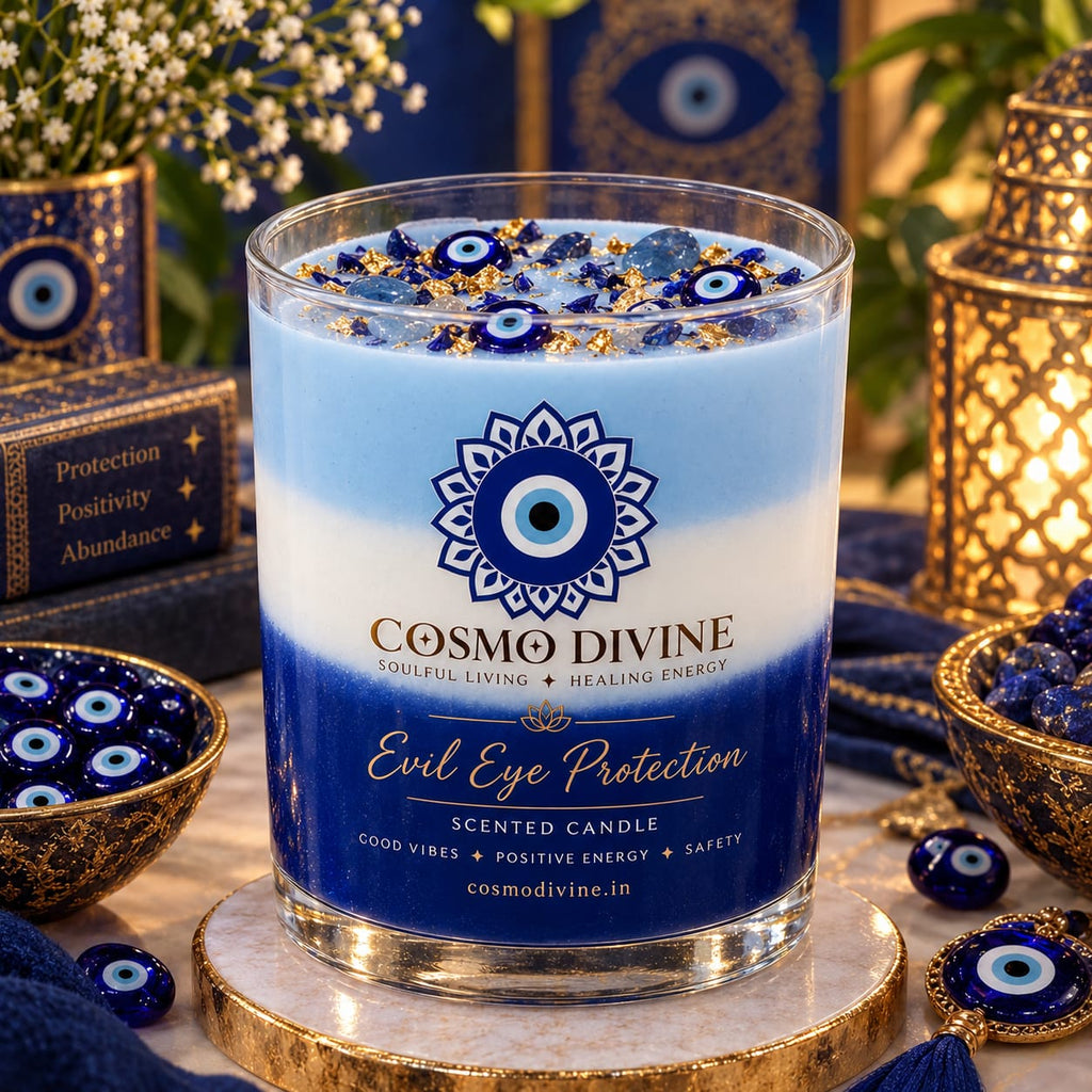 Evil Eye Candle & Rose Quartz Combo – Protection from Negative Vibes & Promotes Peace