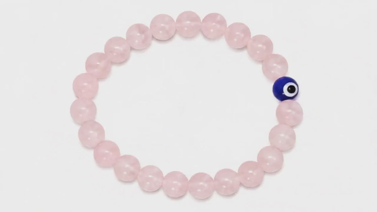 Rose Quartz with evil eye bracelet- for love and protection